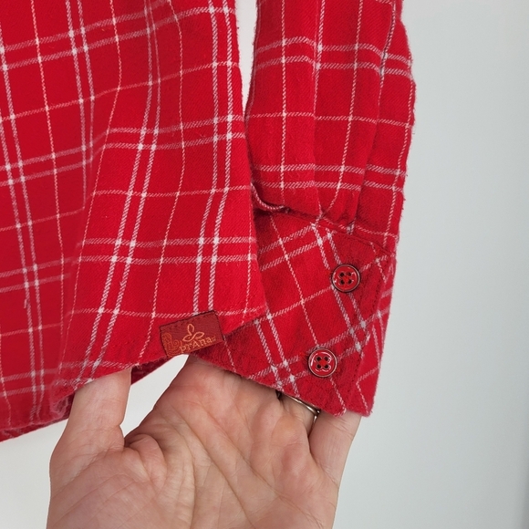 Prana Button Down Flannel Shirt Plaid Red Zip Pocket Size XS - Picture 6 of 6